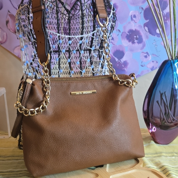 Steve Madden Handbags - Steve Madden Tan Leatherette Chain-Accent Shoulder Bag